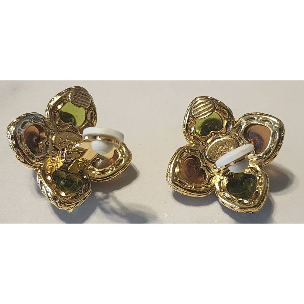 Joan Rivers Multicolor Cabochons Gold Tone Faux Pearl Clip On Earrings